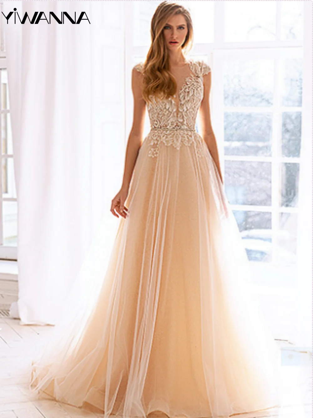 

Sexy Sleeveless Backless Wedding Dress Classic Lace Appliques Dress For Bride Elegant A-line Long Bridal Gown Robe De Mariée