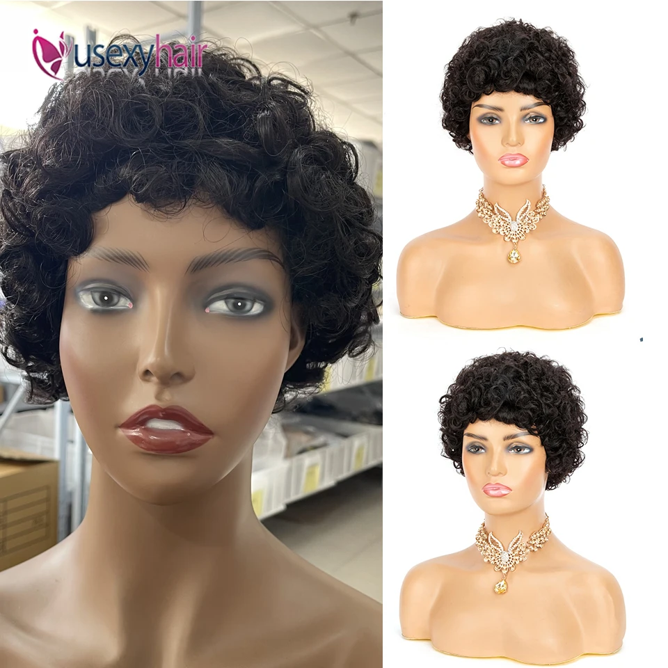 

Pixie Cut Short Curly Human Hair Wigs Peruvian Water Wave Ombre Blond Transparent Curly Wigs for Woman Natural Full Machine Wigs
