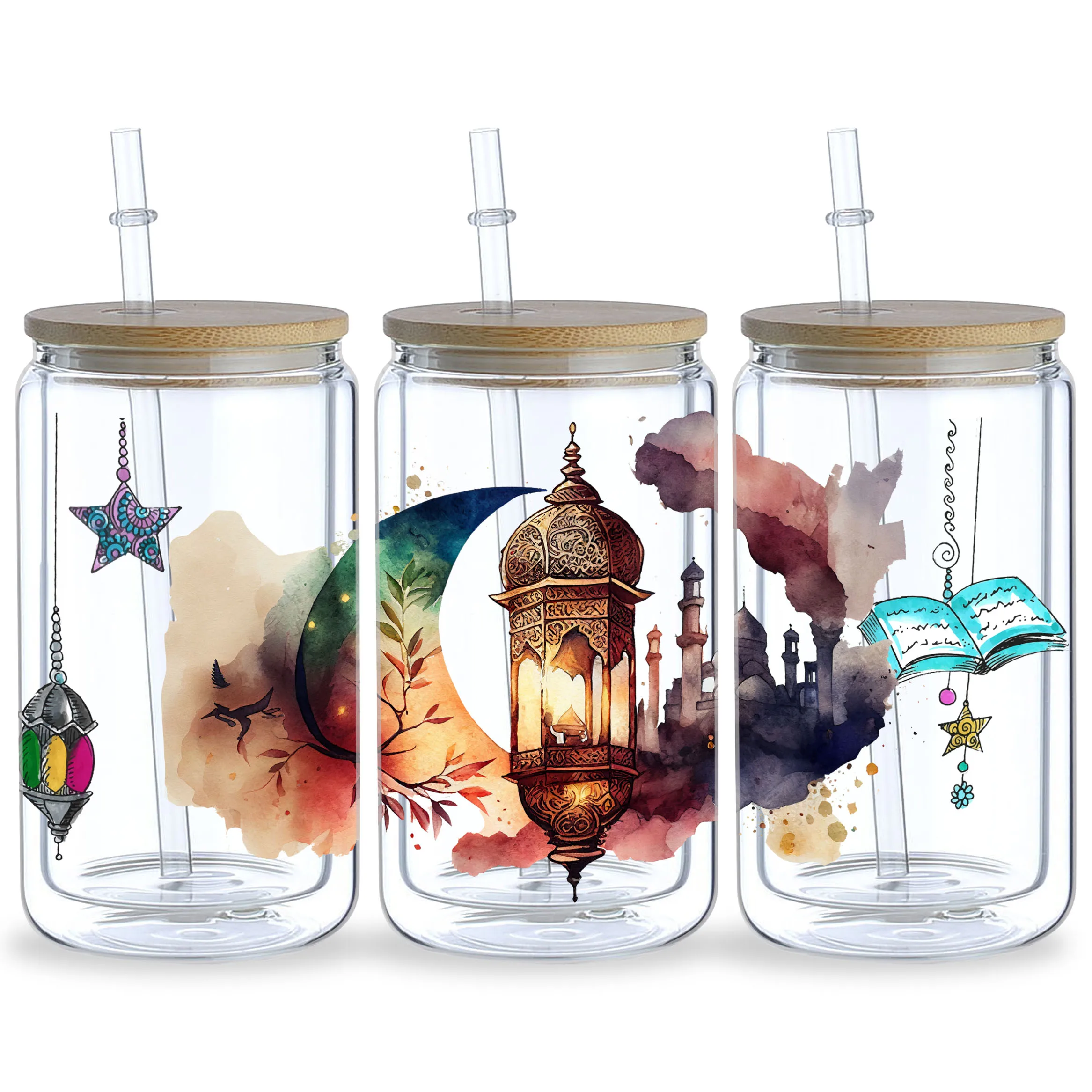 5 Sheets Islamic Ramadan UV DTF Cup Wrap Sport DTF Transfer Stickers for Glass Cup Waterproof Ramadan Rub on Transfers Cup Wraps Uv Dtf Wrap Transfer
