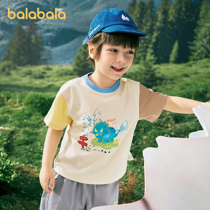 Balabala 아동복 남아용 반팔 티셔츠, 시원하고 촉촉한 2024, 여름 신상