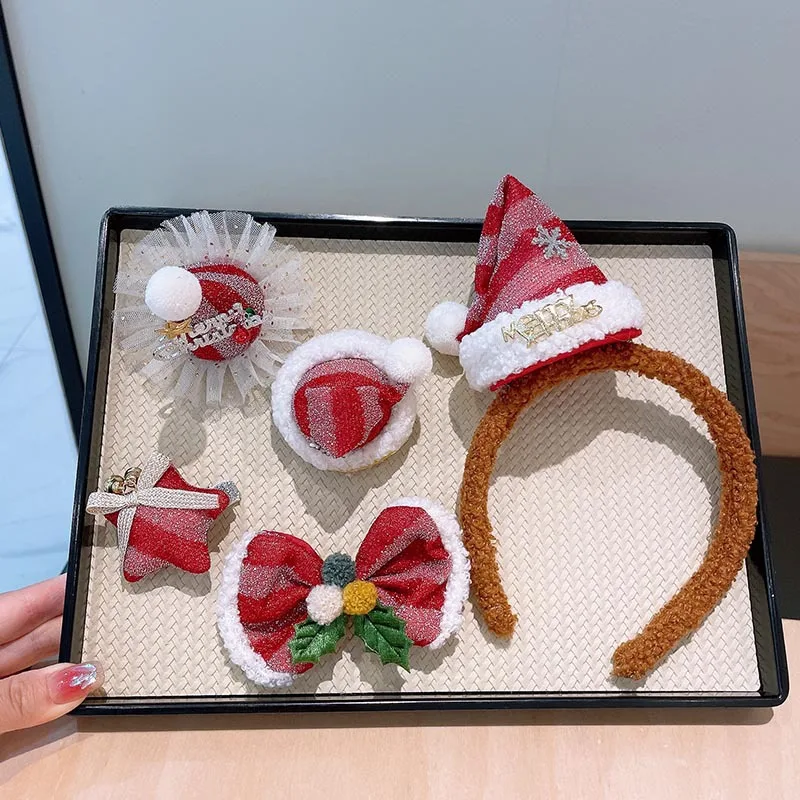 

New Christmas Hat Hairbands Plush Hair Clip for Girls Korean Style Xmas Headwear Kawaii Hair Accessories Children Birthday Gift
