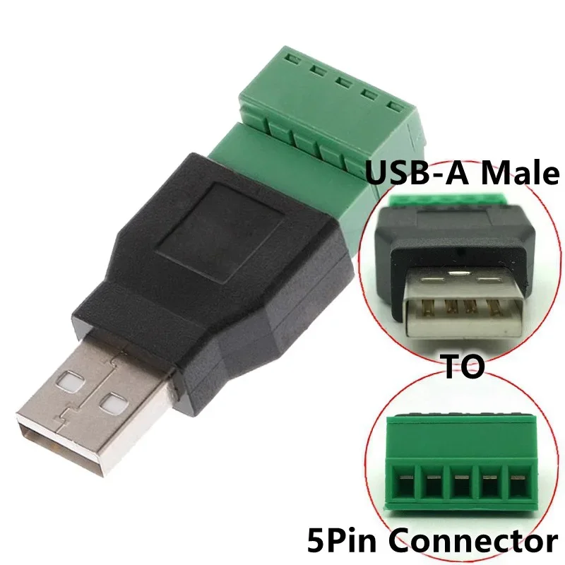 Enhanced USB 5-Pin Connector with Shielded Screw Terminal Jack, Type A Plug