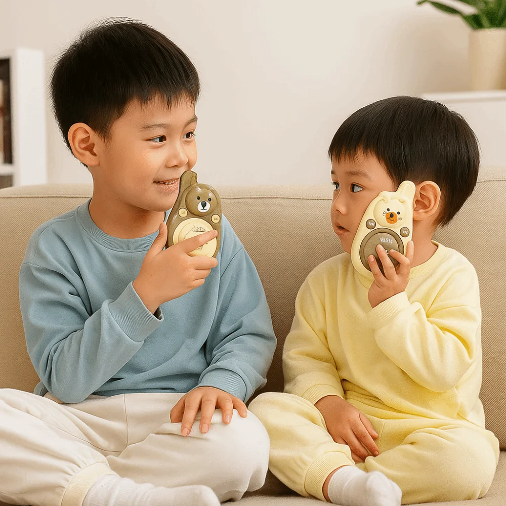 1 Pair Lovely Bear Kids Walkie Talkies Long Range One Click Call Wireless Communication Toy Wearable Lanyard