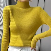 Women Sweater Autumn Winter 2025 Slim Fit High Strecth Pullovers Inner Long Sleeve Mock Neck Knitted Tops Korean Fashion Jumper