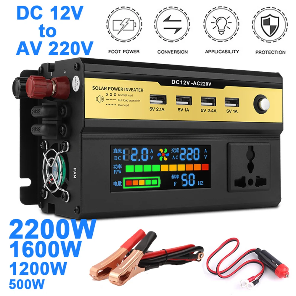 

2000W/1000W Car Power Inverter Modified Pure Sine Wave LCD Display DC 12V To AC 220V USB Transformer Convert Charging Converter