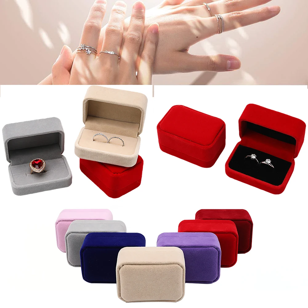 

5x7.5x4cm Velvet Jewelry Ring Display Storage Couple Double Ring Box Jewelry Packaging Counter Display Box