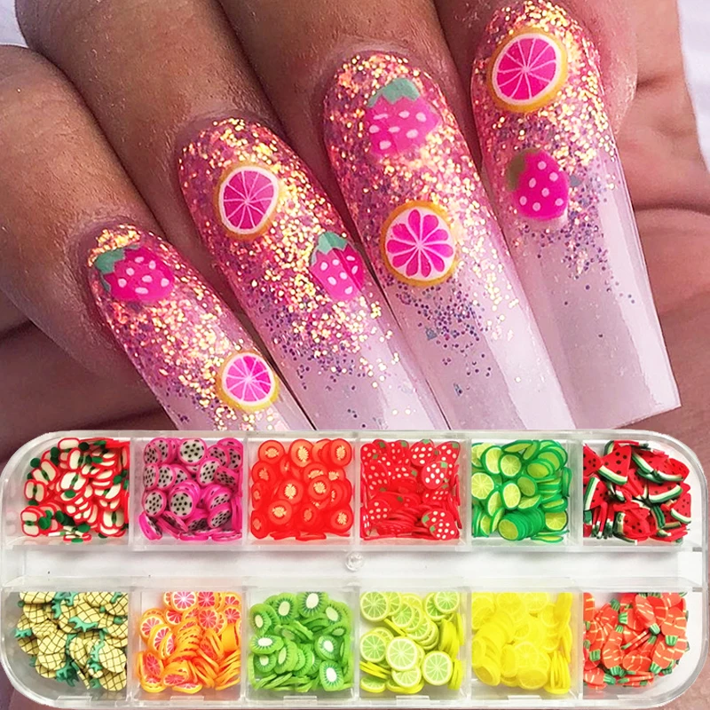 

1 Box Mixed 3D Nail Fruit Tiny Slices Polymer Clay Flower Fruit Lemon Designs DIY Nail Art Decorations Acrylic Manicure Stickers