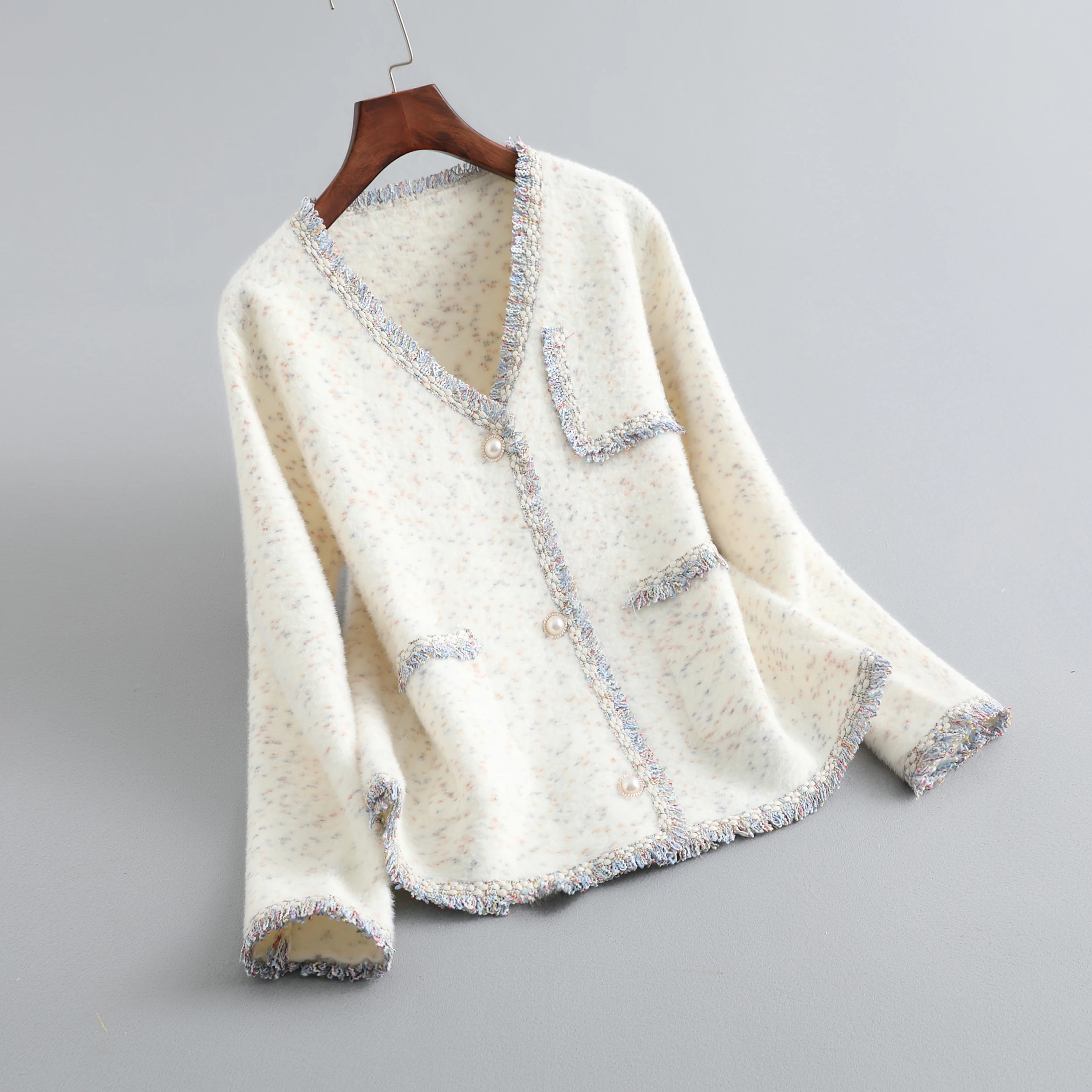 

Autumn and Winter Women's Casual V-neck Long Sleeve Tassel Decorative Loose Jacket