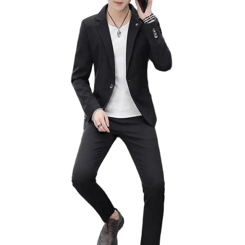 Casual Men Suits Blue White Black One Button Business Banquet Work Wear Elegant Slim Fit Blazer Jacket And Pant Male 2 Piece Set