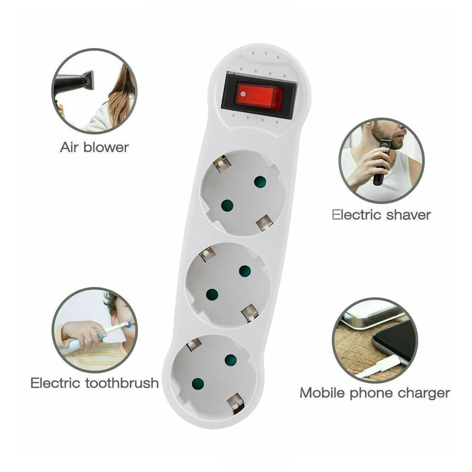 EU Plug Adapter Standard Conversion Socket ON/OFF Switch 16A 250V France German Plug 1 to 3 Way Wireless Extended Socket