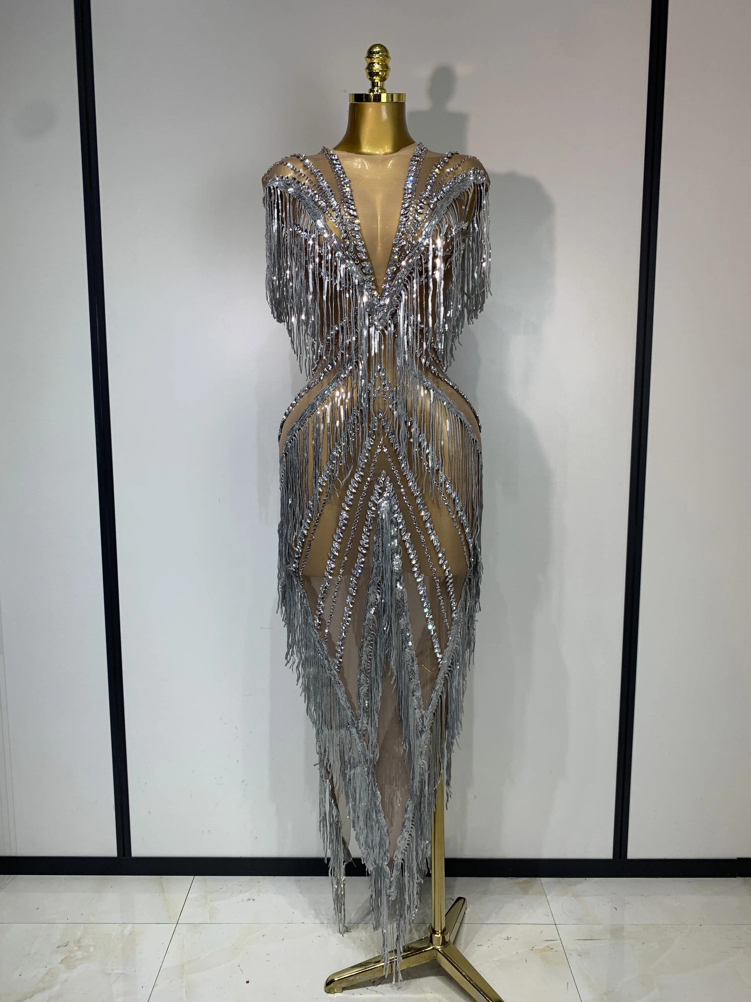 Luxury Sparkly Diamonds Tassels Sexy Mesh Sheer Long Dress Women Evening Birthday Party Nightclub Bar Festival Stage Costumes - AliExpress 200000345 Luxury Sparkly Diamonds Tassels Sexy Mesh Sheer Long Dress Women Evening Birthday Party Nightclub Bar Festival Stage Costumes - AliExpress 200000345