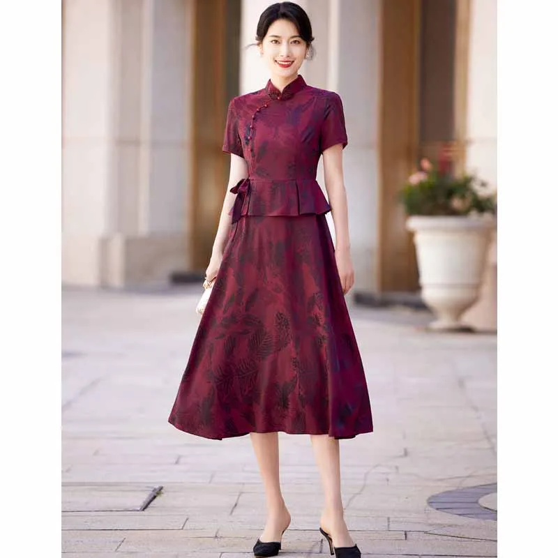 

Wedding Prom Party Mom Dress Chinese Traditional Dresses Large Size Qipao Mandarin Collar Slim Vintage Cheongsam Print Vestidos