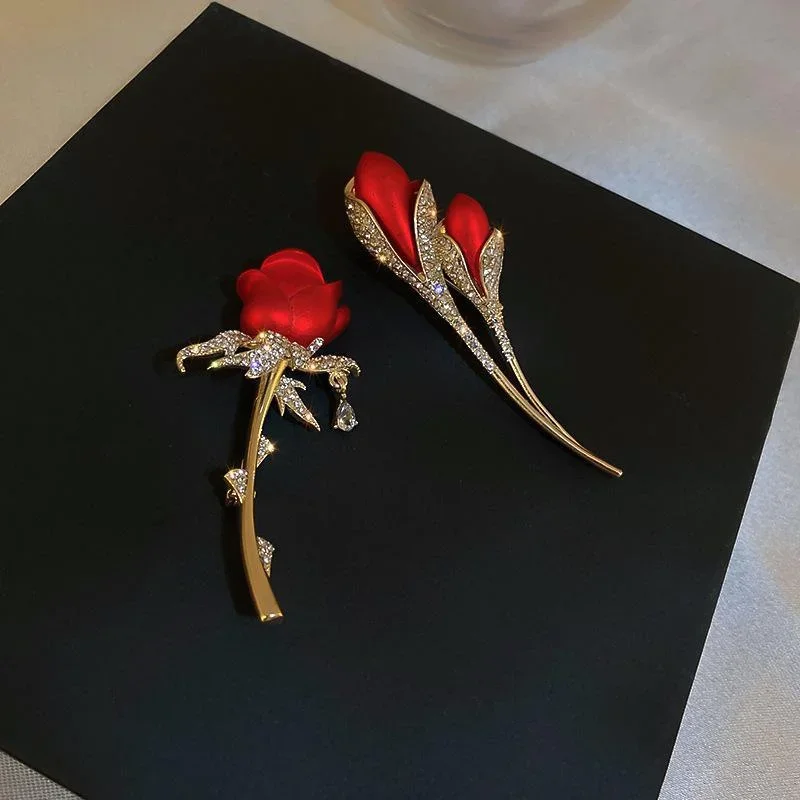 

New Creative Tulip Rose Brooch Exquisite Design Elegant Corsage Fashion Brooch Dress Luxury Zircon Jewelry Accessories Gift