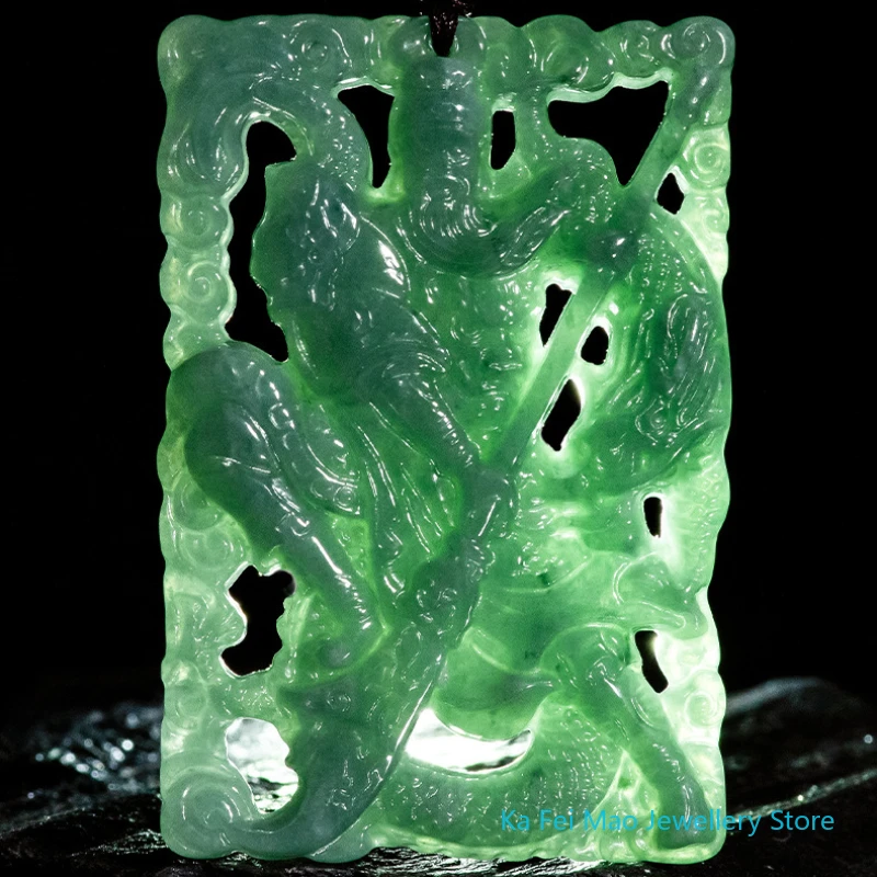 Myanmar Jade Blue Water Divine Dragon Guan Gong Lucky Martial God of Wealth Jade Pendant Men's Pendant Women's Jade Pendant