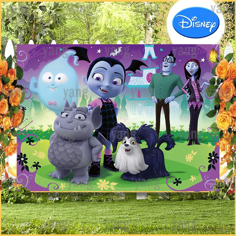 Foto Colorata Sfondo Neonato Ragazze Disney Outdoor Castle Banner Personalizzato Junior Vampirina Festa Di Compleanno Fotografia Sfondo