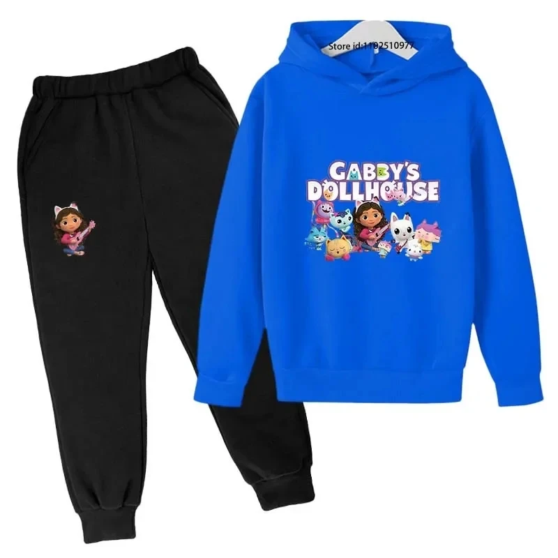 

Kids Gabby's Dollhouse2024 Casual Cute Print Spring and Autumn 2-piece Hoodie+Jogging Pants Sportswear for Boys and Girls Aged 3