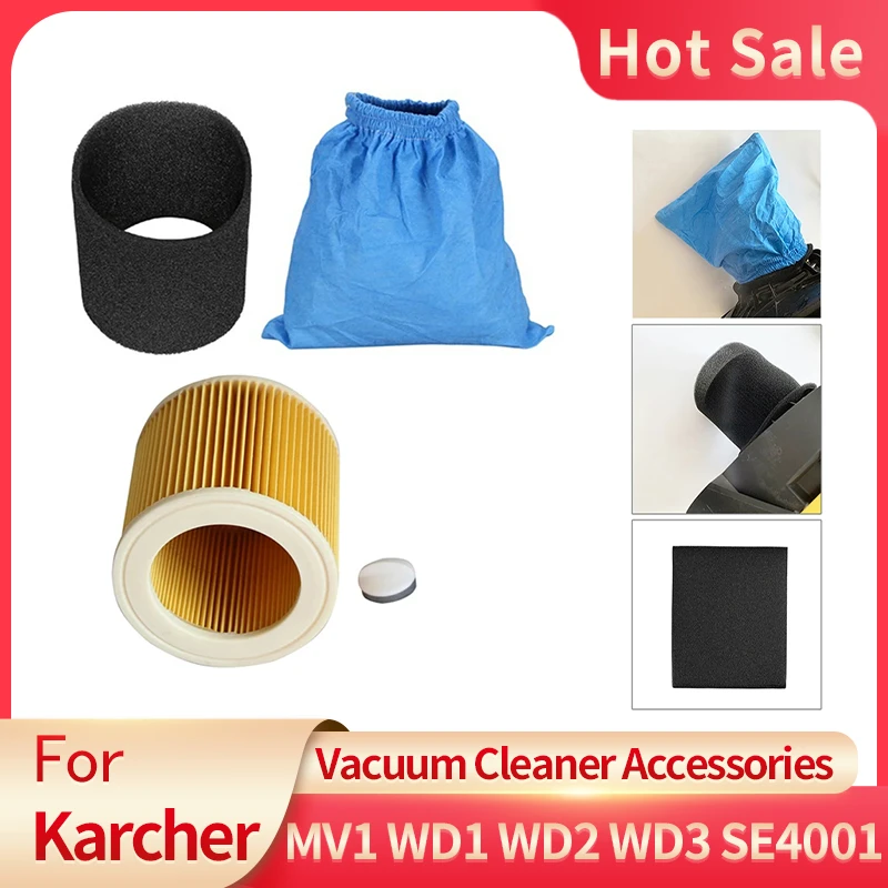 For Karcher MV1 WD1 WD2 WD3 Textile Filter Bags Wet and Dry Foam Filter