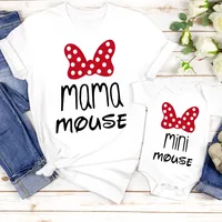 Mom and Kids Matching Tees for Summer MAMA and MINI Mouse Letter Print Short Sleeve Tops Stylish Family Matching T-shirts 2