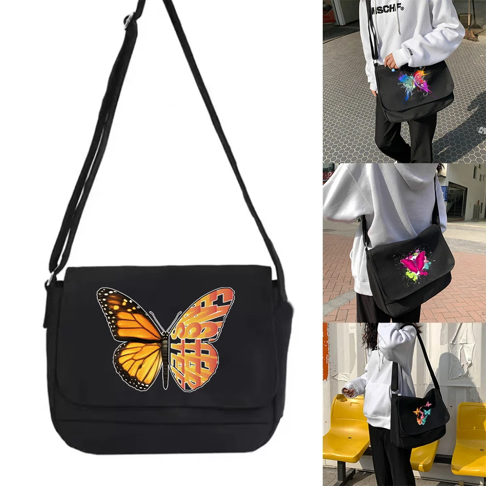 Canvas Messenger Tote Youth Fashion Casual Storage Handbag Ladies Shoulder Bag Butterfly Series Women Outdoor Crossbody Bags