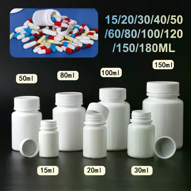 15-180ML Food Grade PE Plastic Medicine Bottle White Screw Lid Pill Box Storage Container For Pill Cosmetics Food Packing Holder