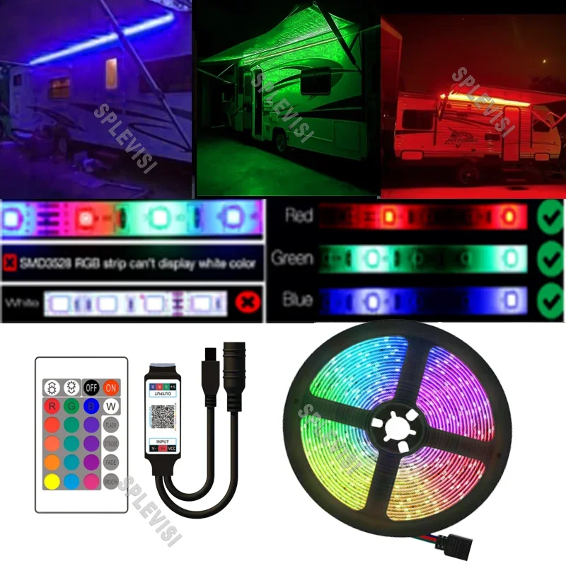 12V Multi-Color LED Awning Lights IP65 Waterproof For RV Camper Motorhome Travel Trailer Underglow Underbody Accent Lighting 10pc round rocker switch on off button 6a 250v 2 pin spst camper van motorhome lights appliances switches car accesorries