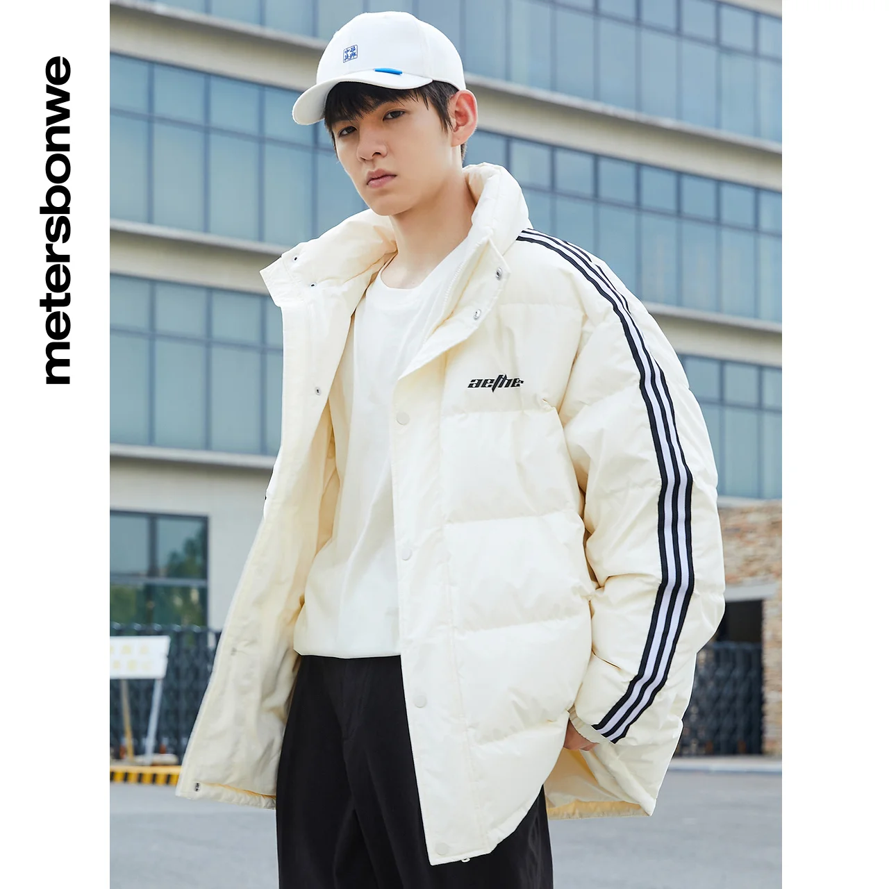 Metersbonwe Sport Style Down Wear For Man Loose 80% Gray Duck Down Stand Collar Solid Color Warm Wear Winter Down Coat