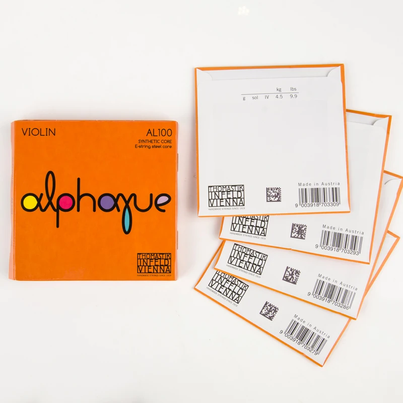 Thomastik-Infeld ALPHAYUE Violin Strings Set AL100 4 Strings Synthetic Core Tin Carbon Steel E Medium Tension Ball End 4/4 Size