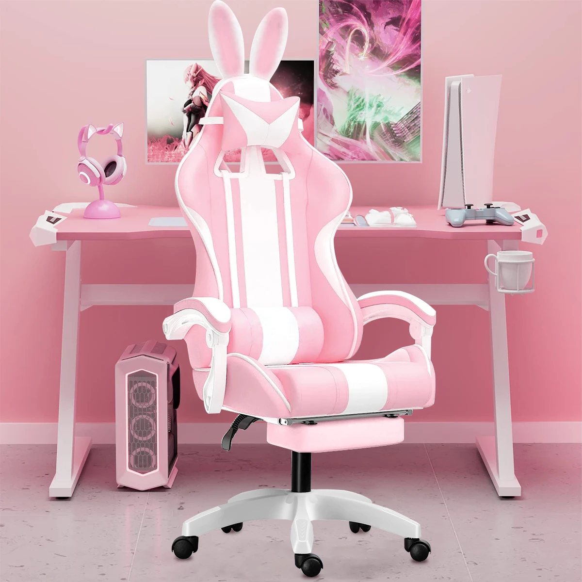 Cadeiras de escritório Python Fly, cadeiras para jogos, cadeiras ergonômicas, cadeiras em tons de rosa e roxo com estilo fofo