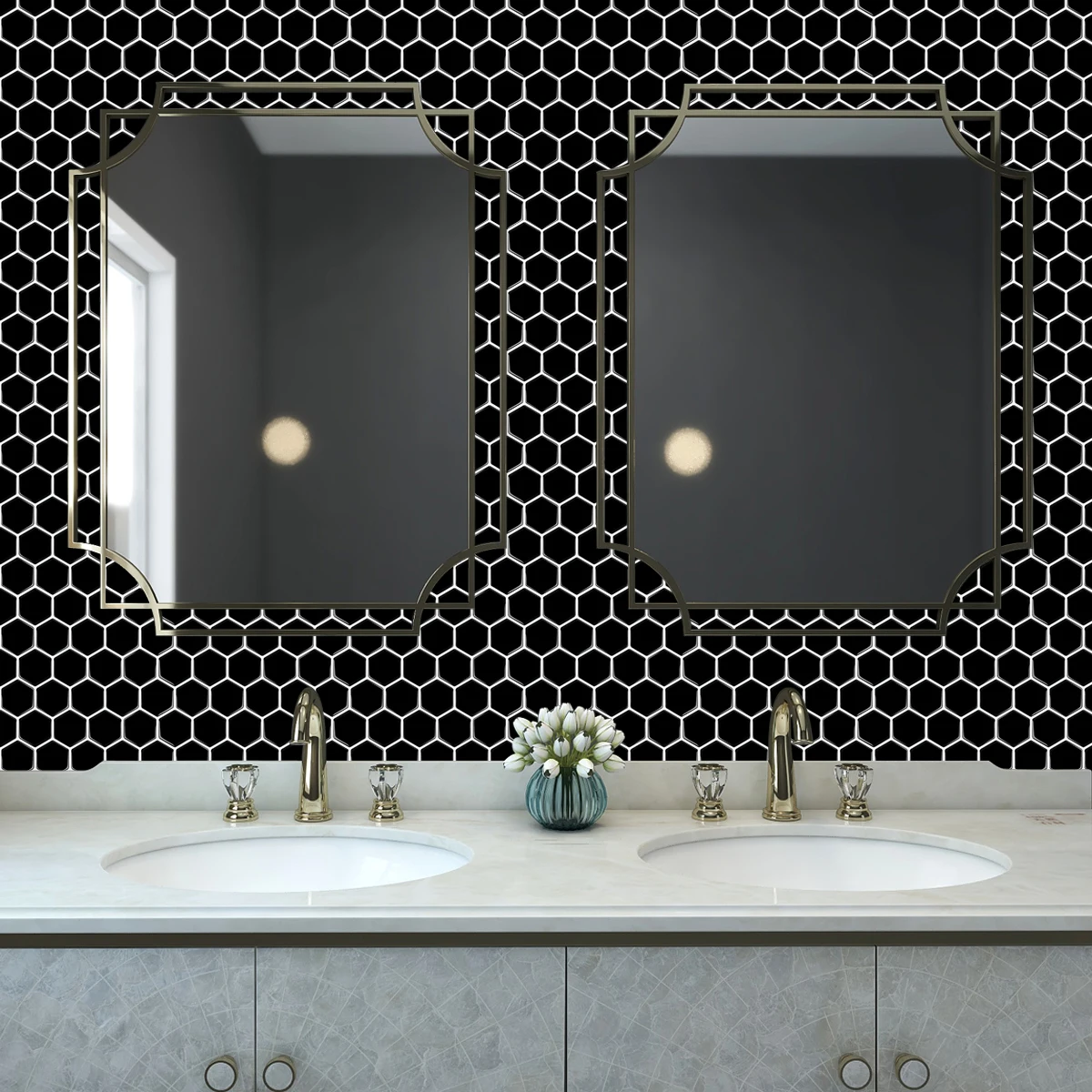 Wall Stickers Self Adhesive Stickers Self Adhesive Wallpaper Vinyl Wallpaper Kitchen Wall Sticker Adhesive Wallpaper Decorative Tile Stickers EasyTiles Hexagon Black&White Waterproof Peel and Stick 1 Sheet