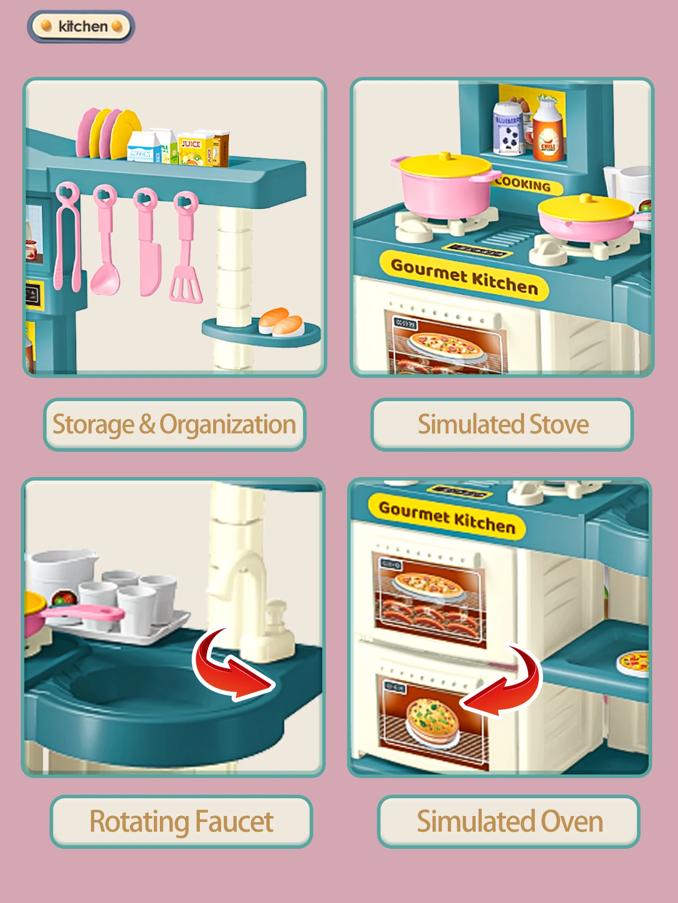 Play Kitchen Accessories, Kitchen Playset Toys for Kids Foods Pots Pans Milk Bread Fork for 3+ Boys and Girls - 3