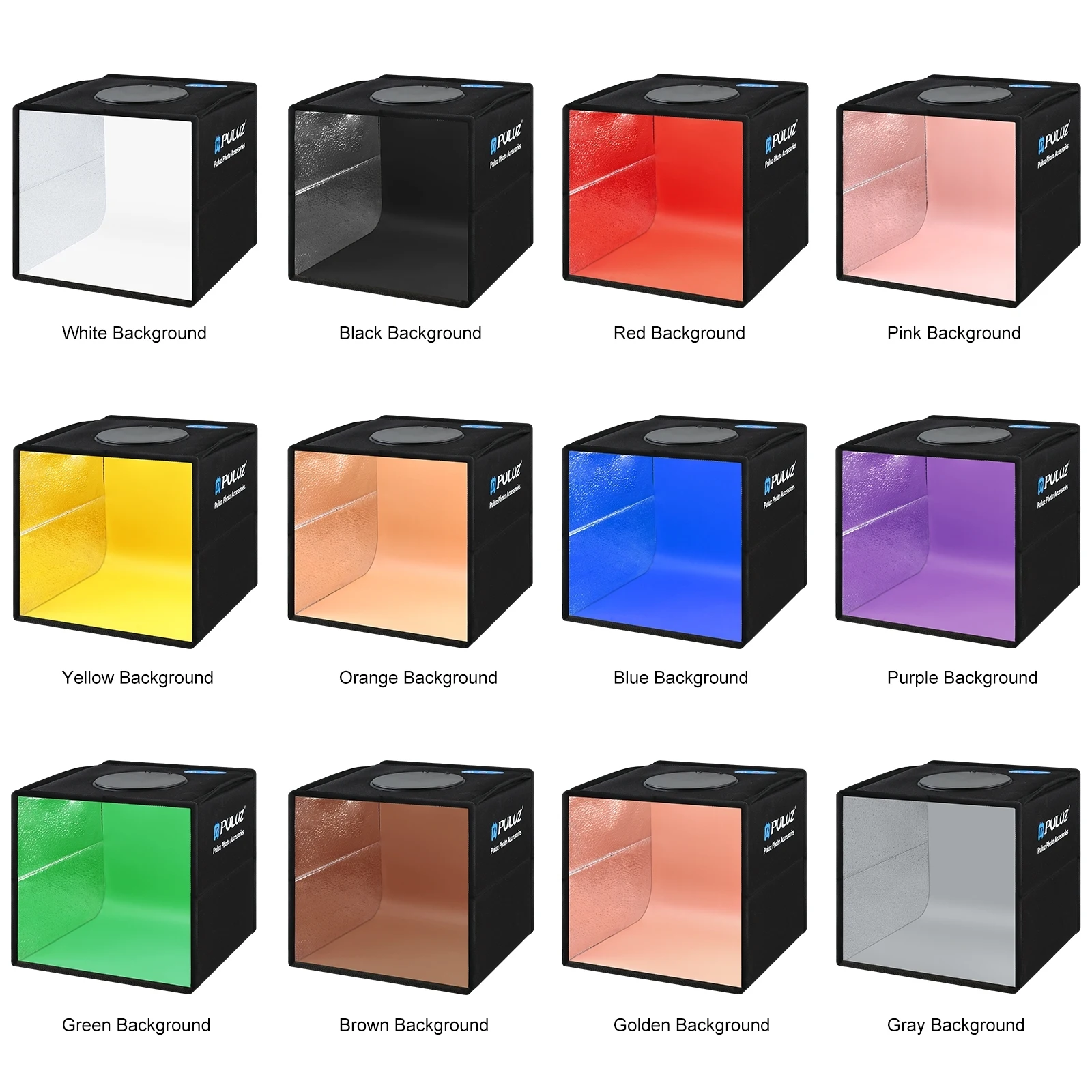 PULUZ 25cm Photo Studio Light Box with 12 Colors Background Mini Tabletop Lightbox Photography Soft Shooting Box Tent Ring Light