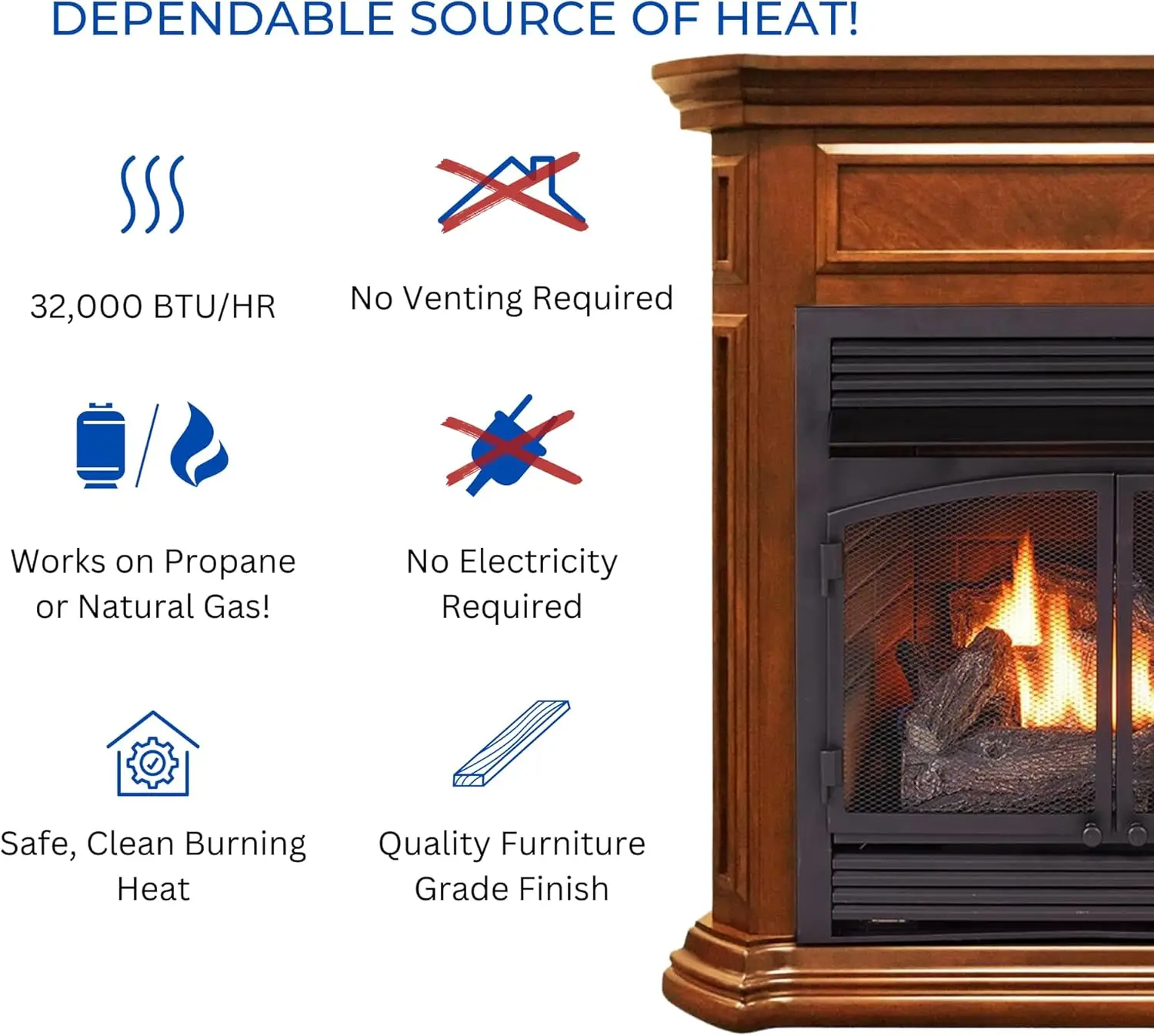 Dual Fuel Ventless Gas Fireplace with Mantel - 32000 BTU Remote Control Apple Spice Finish - Model# DFS-400R-4AS 3