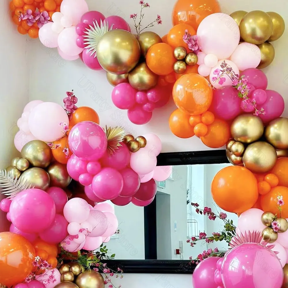 Orange heiße rosa Luftballons Girlande Metall Gold Pastell Rose rosa Ballonbogen für Brautparty Muttertag Geburtstag Party Dekor – Detail 3
