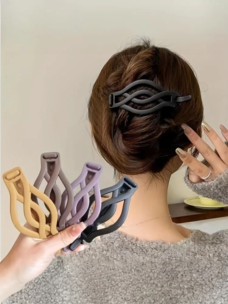 4-teiliges Set Große Kunststoff-Haarspangen - Elegante Matte Gedrehte Haarklammern für Damen - Langlebige Einfarbige Haarspangen zum Valentinstag – Detail 10