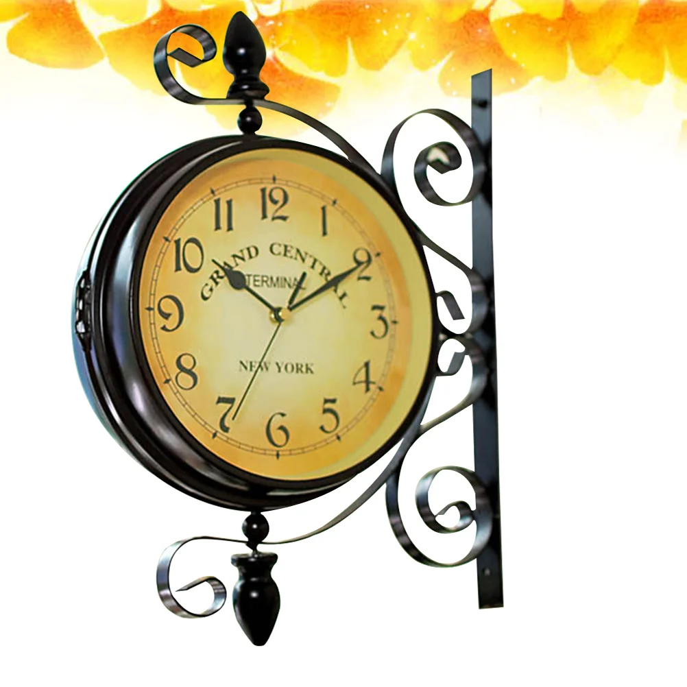 

Retro Hanging Clock Vintage Silent Wall Clock Wall Hanging Clock Double Sided Clock Vintage Station Wall Clock Art Clock