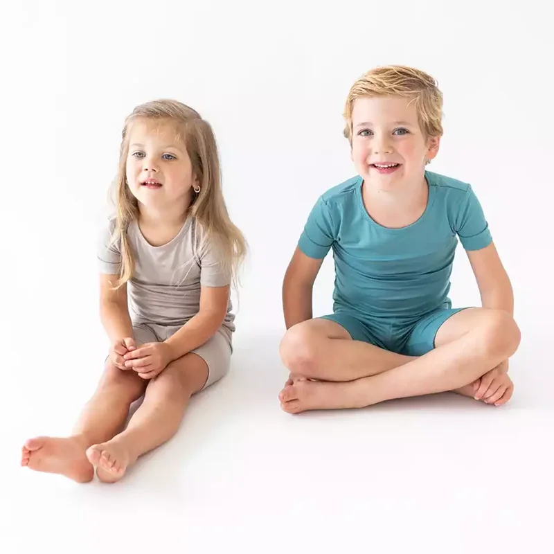 Kids Bamboo Fiber Clothes Set Short Sleeve Pajamas Top Shorts Loungewear Sleepwear