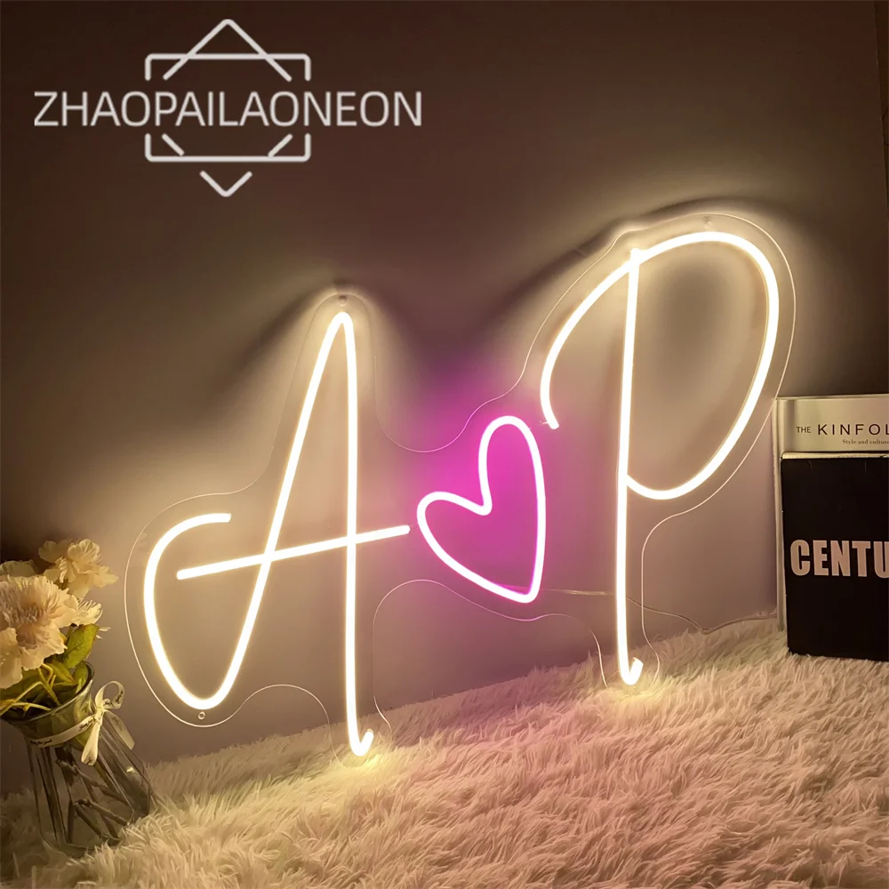 Custom Initials Heart LED Neon Sign Last Name Couple Name Night Light Bedroom Wedding Wall Art Decor Personalized Gifts LED Lamp