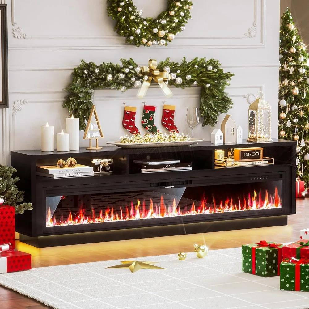 70" Fireplace TV Stand for TVs Up To 80" with 64" Electric Fireplace, TVs Console for The Living , Media Console Table TV Stand 2