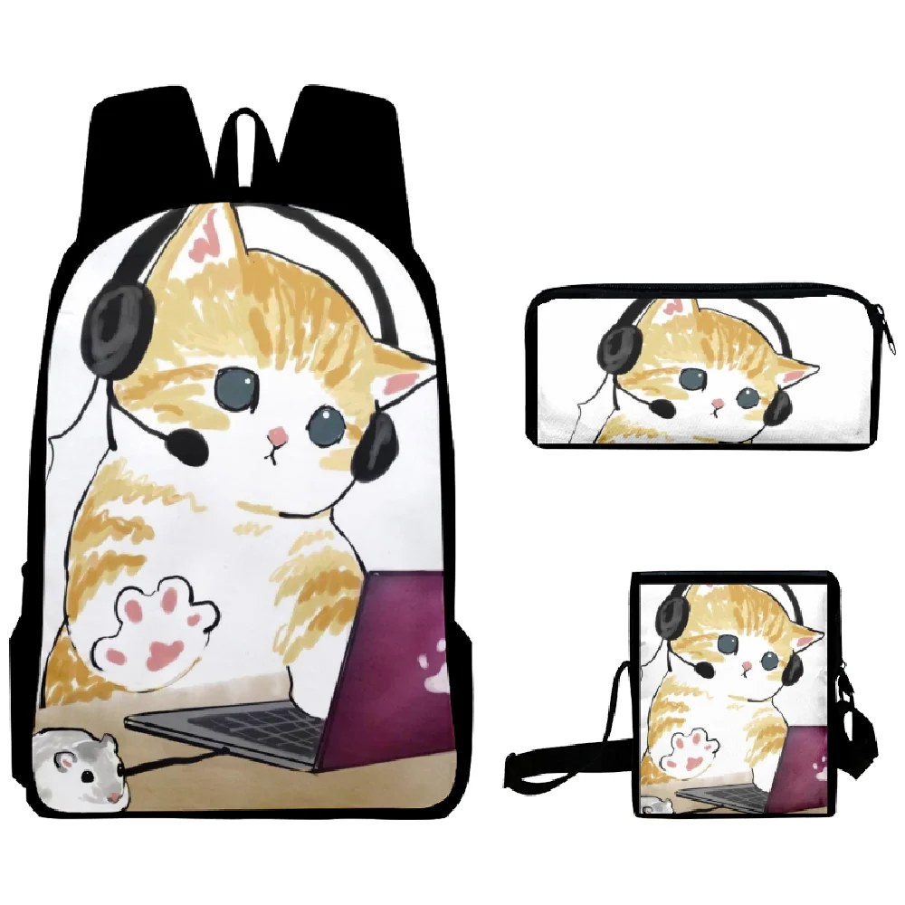 3D Anime Cartoon Cats Backpack Schoolbag Boys Girls Notebook Backpack Shoulder Bag Pencil Case 3psc/set Cute Cat School Bag