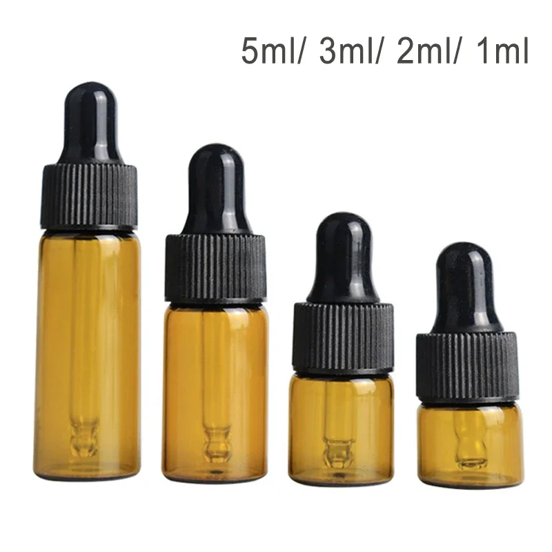 Botella de vidrio rellenable con cuentagotas para aceites esenciales, contenedor vacío para perfume, viaje, 1-5/ML, 50/100 piezas