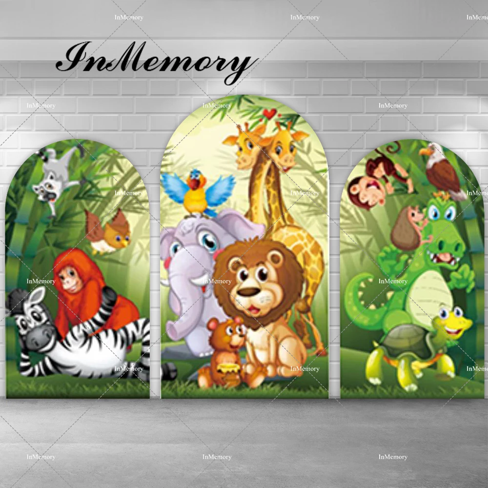 

Bamboo Forest Animals Safari Jungle Party Arch Backdrop Cover Kids Cartoon Birthday Photography Background Chiara Banner