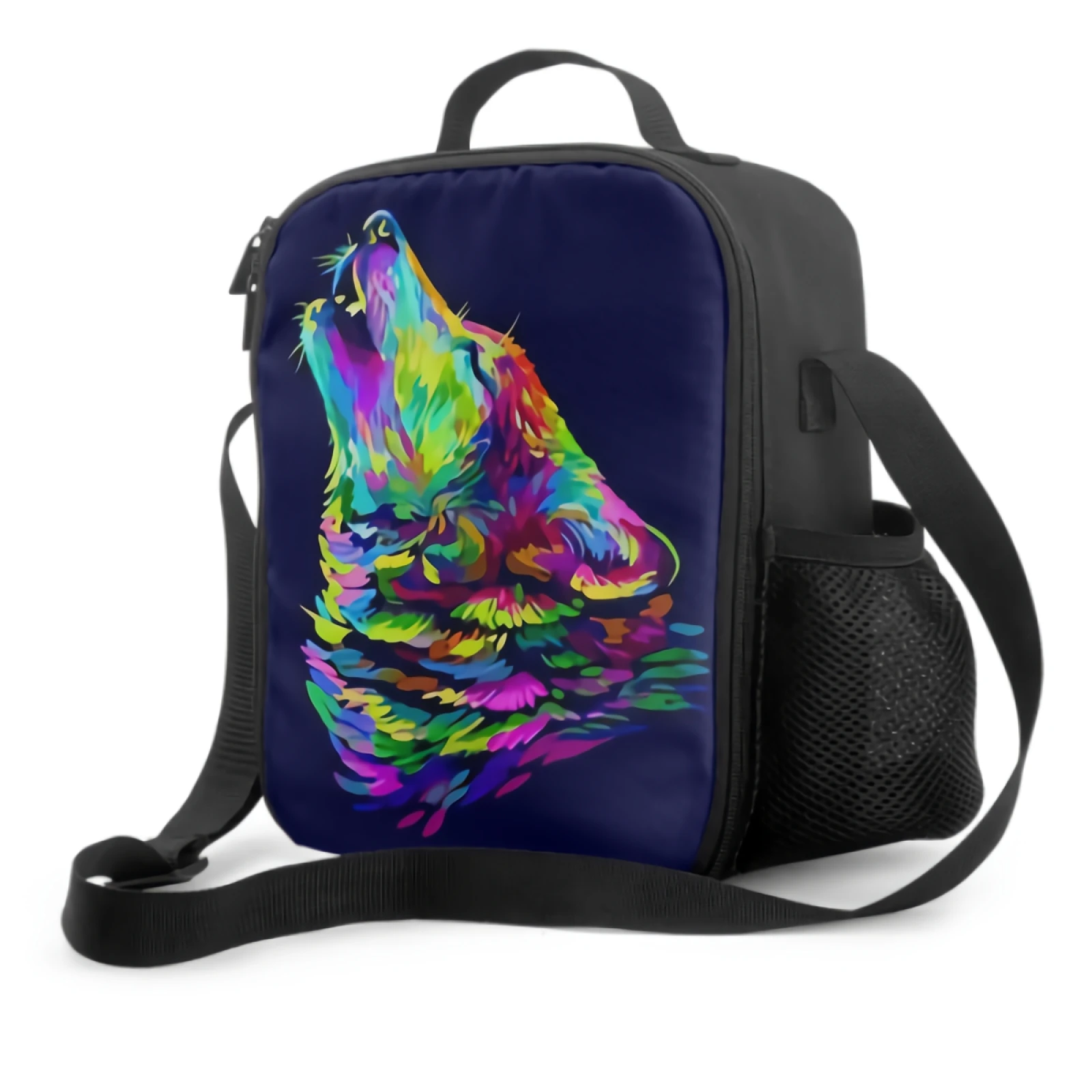 

3D Wolf Howls Insulated Lunch Box Leakproof Portable Cooler Bag Tote Food Container for Adults Kids School Travel Work Picnic