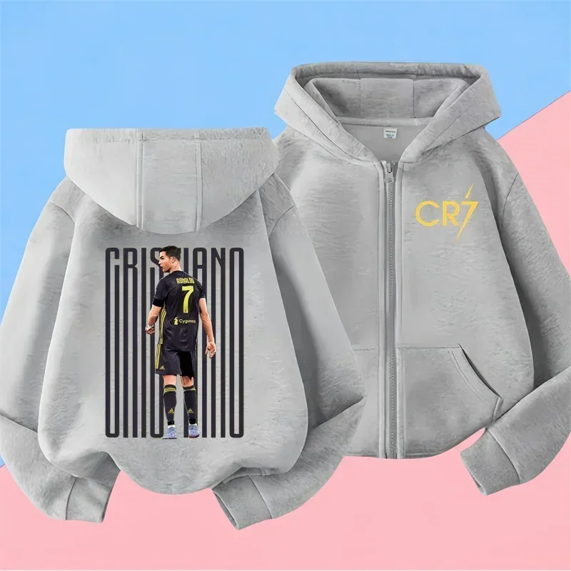 7 Ronaldo Sweatshirts für Babys CR7 Kinder-Oberteil Fußballstar Schulanfang Reißverschluss-Hoodie Kinderkleidung für Jungen Messi Jungen. – Detail 3