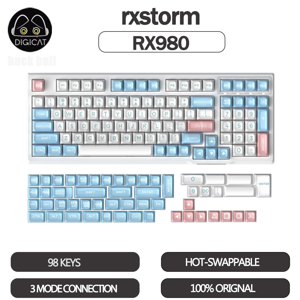 RXSTORM RX980 기계식 키보드, 3 가지 모드, USB, 2.4G, 블루투스, 무선 키보드, 핫 스왑, RGB 라이트, 98key, 사무실 게이머 키보드 선물