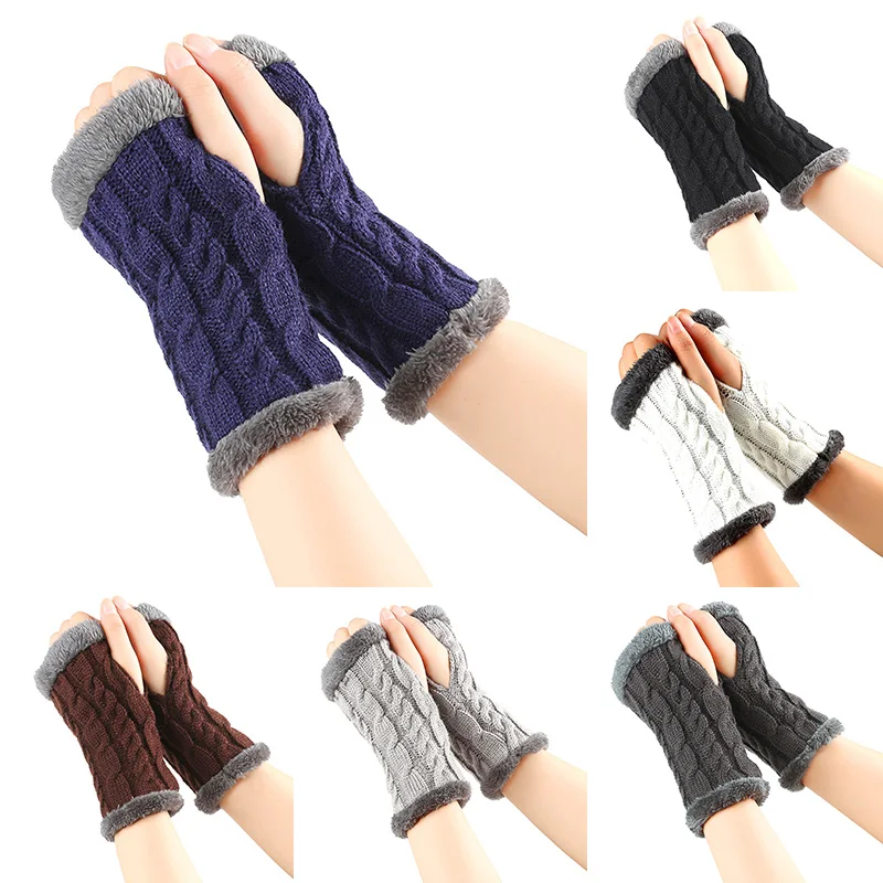

Knitted Woolen Gloves Female Winter Student Riding Fingerless Couple Thick Warm Arm Warmers Gloves Women Men Gloves
