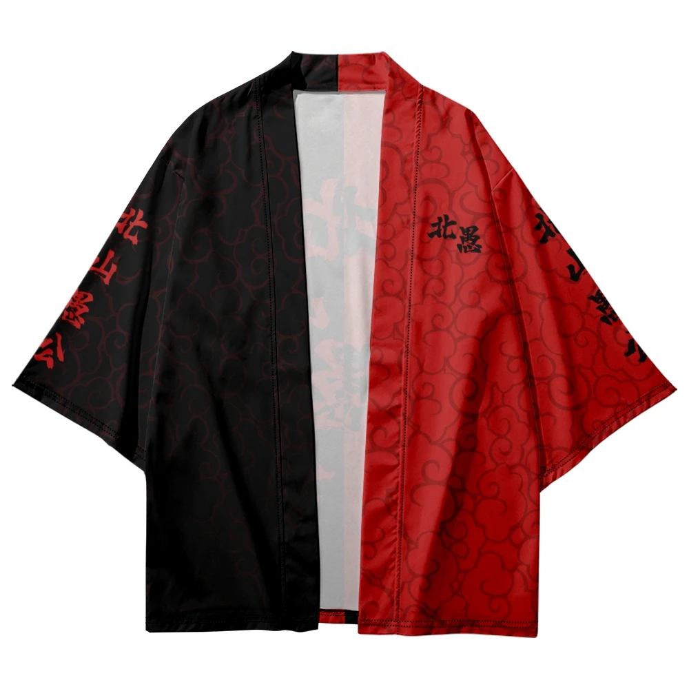 Black Red Split Joint Printed Cardigan Shirts Japanese Women Men Cosplay Yukata Harajuku Kimono Asian Streetwear Clothing