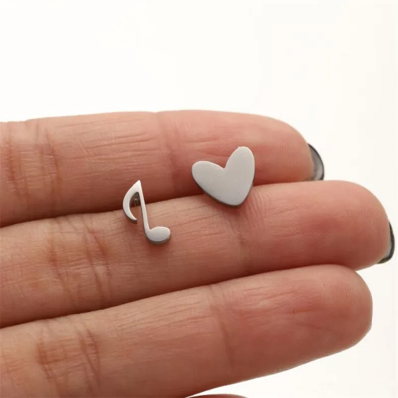Edelstahl Mini-Ohrstecker für Damen Minimalistische Schlangen-, Vogel-, Schmetterlings- und Tier-Ohrringe Modeschmuck Musik-Neuron-Punk-Ohrstecker – Detail 38