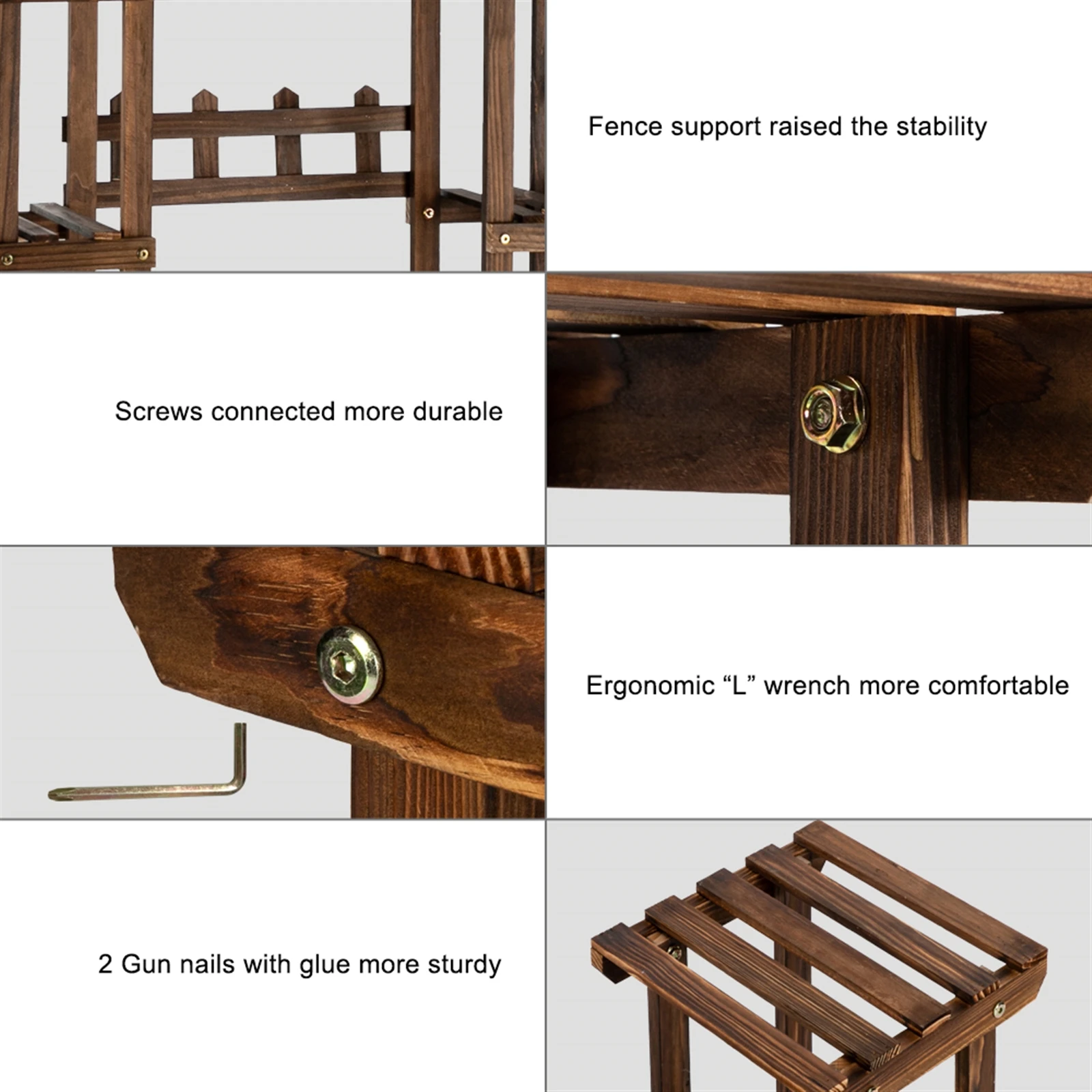 4-Story 7-Seat Indoor And Outdoor Multi-Function Carbonized Wood Plant Stand