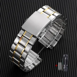 Sleek Stainless Steel Adjustable Watchband with Metal Lock Buckle - 22mm (Silver Gold)