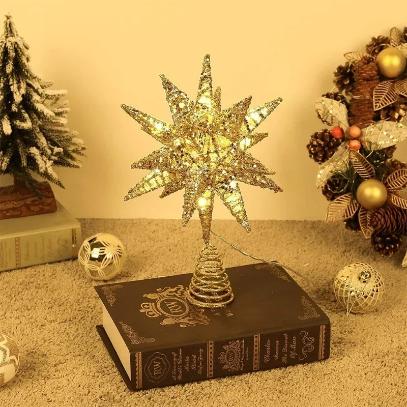Christmas Tree LED Star Tree Topper Battery Operated Treetop Decoration Hanging Xmas Decoration  Christmas Ornament Topper Star